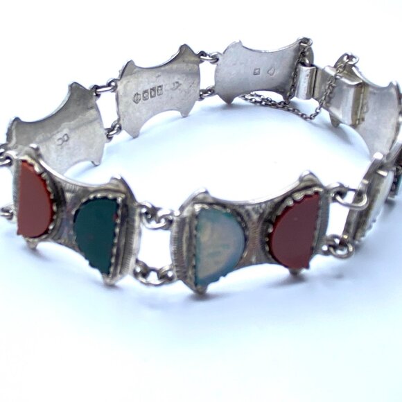Vintage 1956 Scottish Sterling Silver Glass Agate Bracelet — Ward Brothers — EUC - Picture 7 of 12